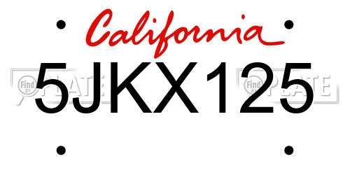 5JKX125 California License Plate
