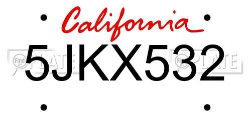 5JKX532 California License Plate