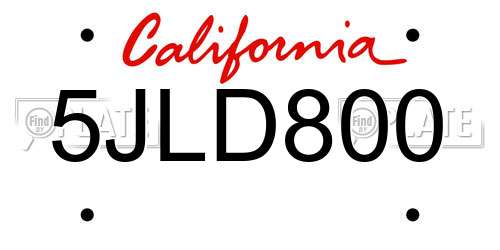 5JLD800 California License Plate