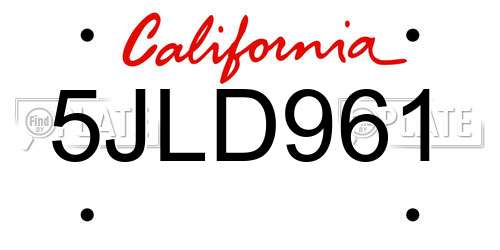 5JLD961 California License Plate