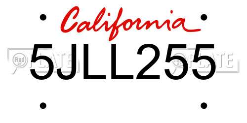 5JLL255 California License Plate