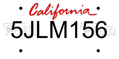 5JLM156 California License Plate