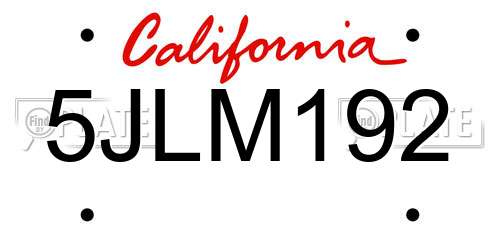5JLM192 California License Plate