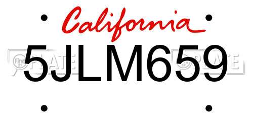 5JLM659 California License Plate