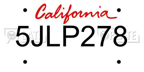 5JLP278 California License Plate