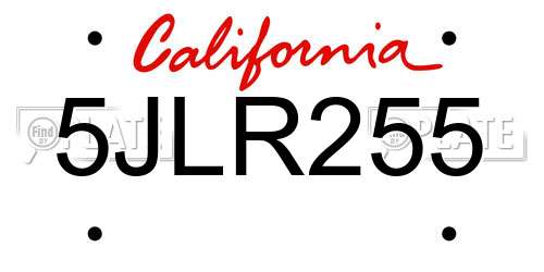 5JLR255 California License Plate