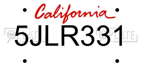 5JLR331 California License Plate