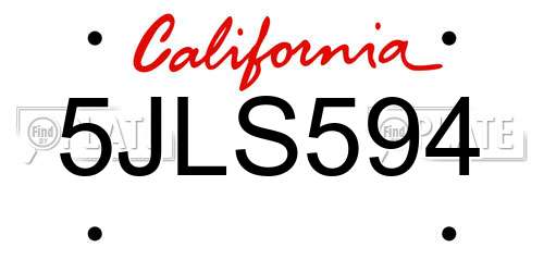 5JLS594 California License Plate