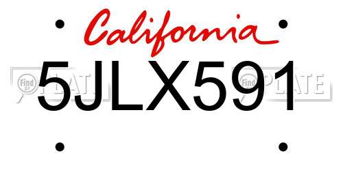 5JLX591 California License Plate
