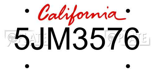 5JM3576 California License Plate