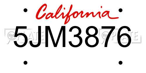 5JM3876 California License Plate
