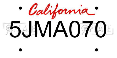 5JMA070 California License Plate