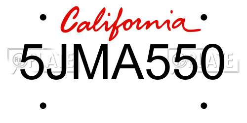 5JMA550 California License Plate
