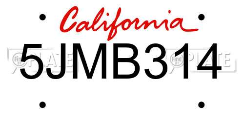 5JMB314 California License Plate