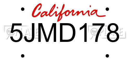 5JMD178 California License Plate