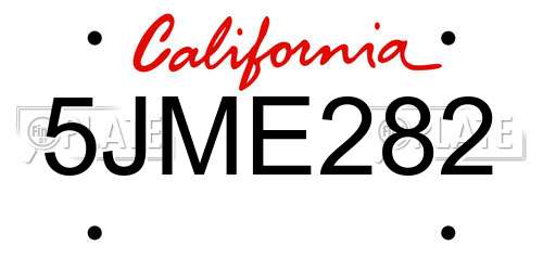 5JME282 California License Plate