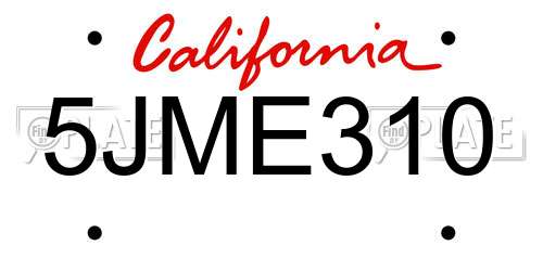 5JME310 California License Plate