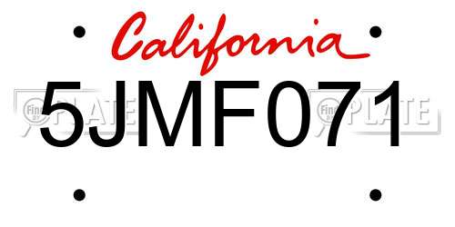 5JMF071 California License Plate