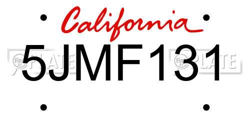 5JMF131 California License Plate