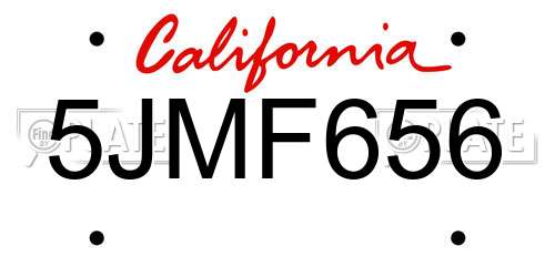 5JMF656 California License Plate