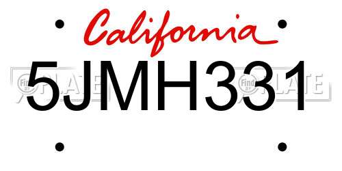 5JMH331 California License Plate