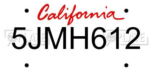 5JMH612 California License Plate