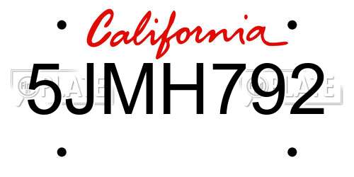 5JMH792 California License Plate