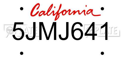 5JMJ641 California License Plate