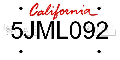 5JML092 California License Plate