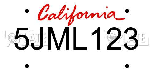5JML123 California License Plate