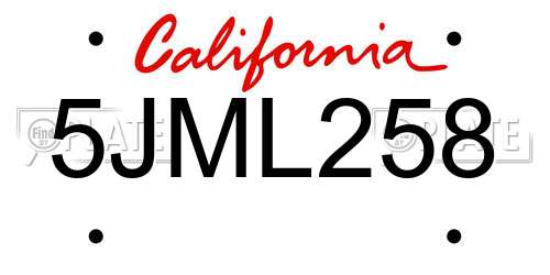 5JML258 California License Plate