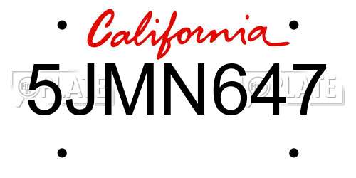 5JMN647 California License Plate