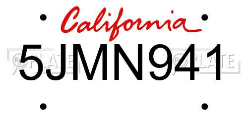 5JMN941 California License Plate