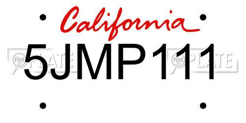 5JMP111 California License Plate