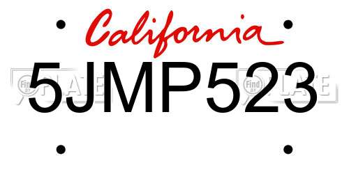 5JMP523 California License Plate