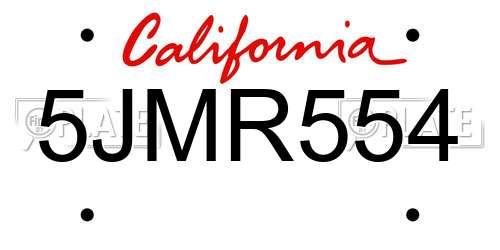 5JMR554 California License Plate