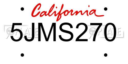 5JMS270 California License Plate
