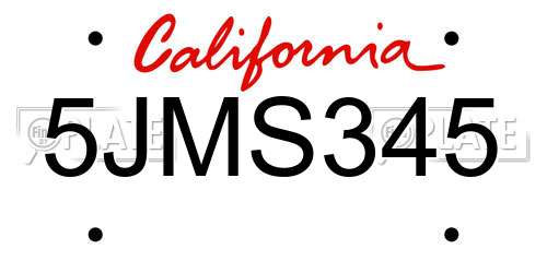 5JMS345 California License Plate