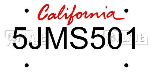 5JMS501 California License Plate