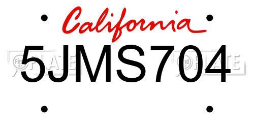 5JMS704 California License Plate
