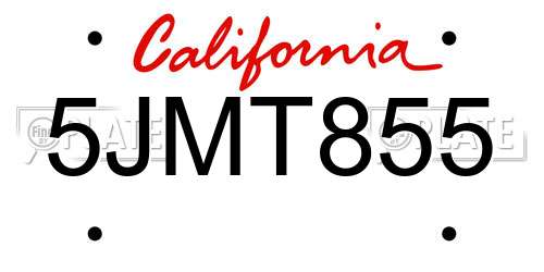 5JMT855 California License Plate