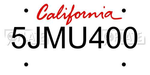 5JMU400 California License Plate