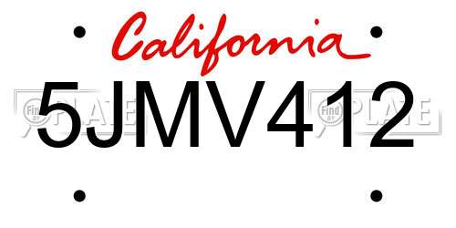 5JMV412 California License Plate
