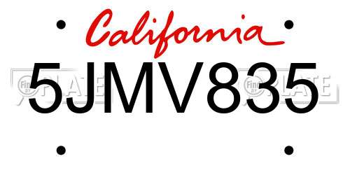 5JMV835 California License Plate