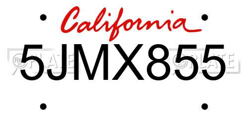 5JMX855 California License Plate
