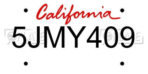 5JMY409 California License Plate