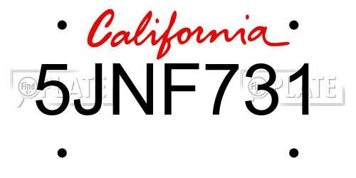 5JNF731 California License Plate