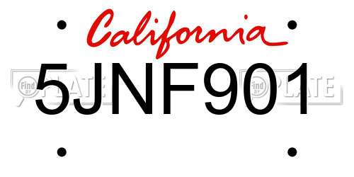 5JNF901 California License Plate