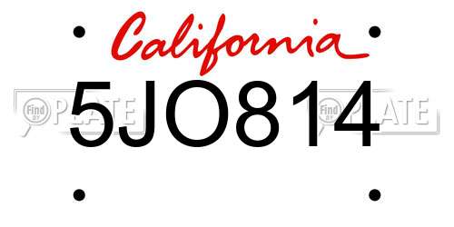 5JO814 California License Plate