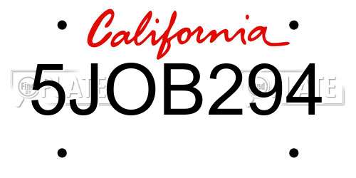 5JOB294 California License Plate